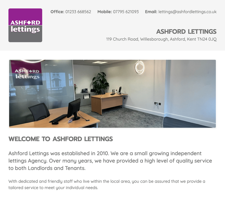 Ashford Lettings website homepage